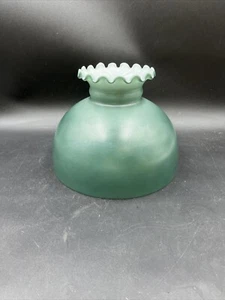 Vintage Lamp Shade Green & White Cased Glass Ruffle Top Student Lamp - Picture 1 of 8