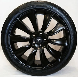Tesla Model Y 20" (20 inch) True Turbine Wheel Tire Set w/TPMS Satin Black (Set) - Picture 1 of 11