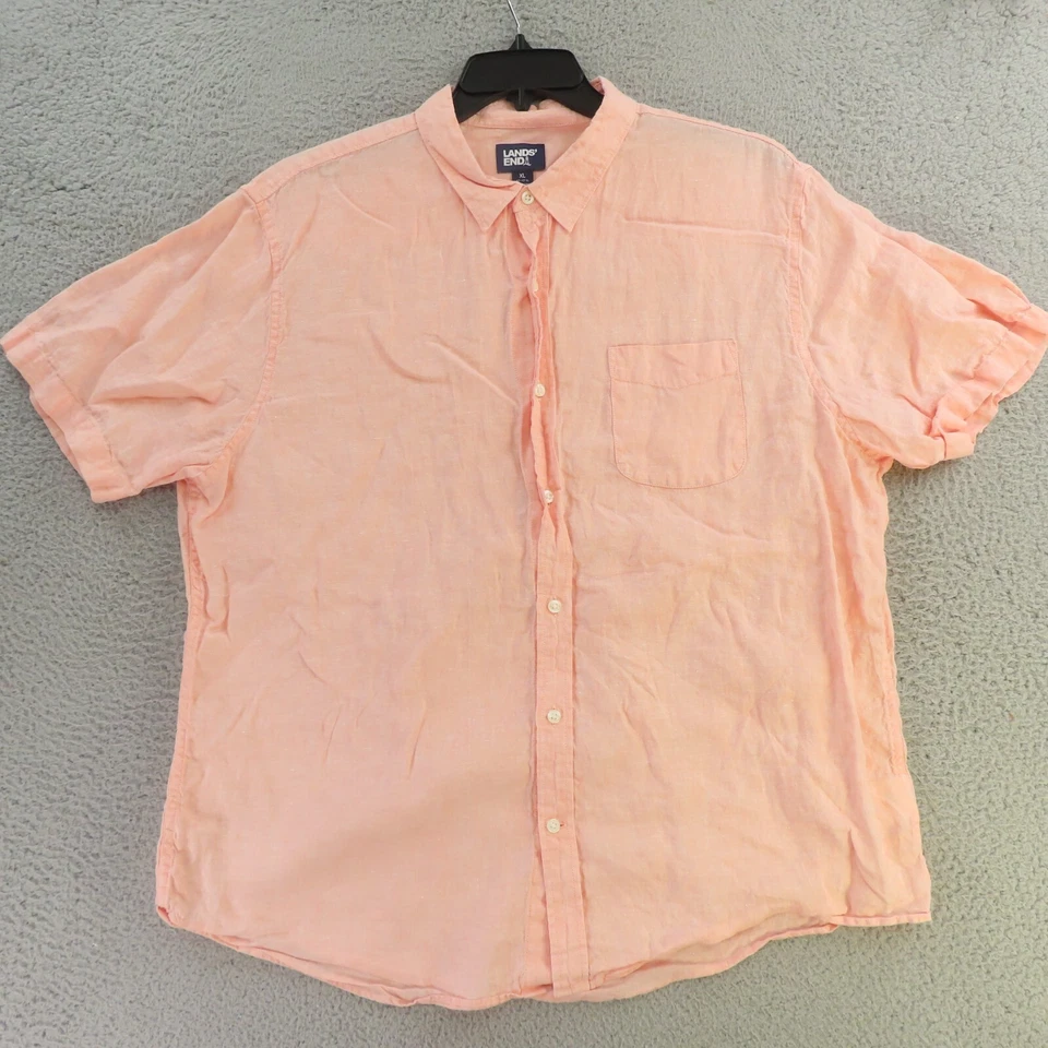 Lands End Shirt Mens XL Pink Short Sleeve Button Up Linen - Image 1 of 4