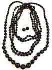 Necklaces Beaded Black Pierced Earrings Black Round Graduated Vintage