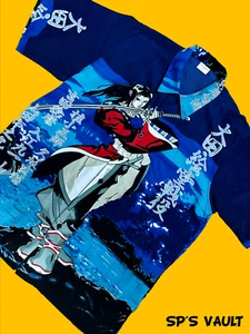 Vintage Japanese Samurai Anime Button Down Shirt Y2K 2000s All Over Print Japan - Picture 1 of 12
