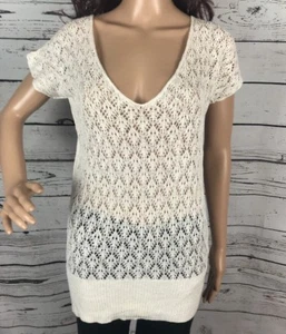 Banana Republic Open Knit Shirt XS Ivory White Delicate Crochet 100% Linen Top - Picture 1 of 12