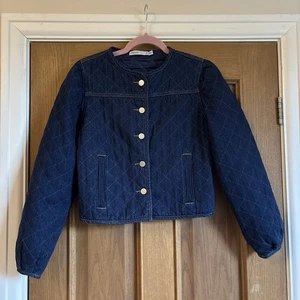 Oasis Denim Quilted Short Jacket Size 8 - Picture 1 of 9