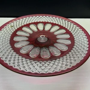 Westmoreland Cranberry Glass Cake Pedestal Original Sticker 12”diaX3”h - Picture 1 of 9