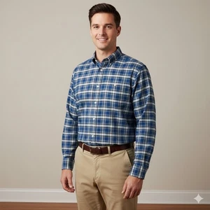 Lands End Herren Traditional Fit Supima bügelfrei Langarm kariert Button Down Hemd - Bild 1 von 8