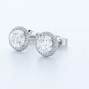 DIAMANTES CREADOS EN LABORATORIO CERTIFICADOS 2,5 QUILATES E/VVS2 CORTE REDONDO ORO 14K PUNTA HALO TACHUELAS - Imagen 1 de 3