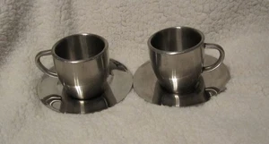 Juego de 2 juegos de tazas y platillos de acero inoxidable artesanales Bonjour 18/10 de acero inoxidable - Imagen 1 de 5