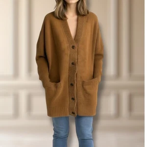 Jenni Kayne Gr. S Landhaus V-Ausschnitt Strickjacke Pullover braun Knopfleiste ruhig Luxus - Bild 1 von 12