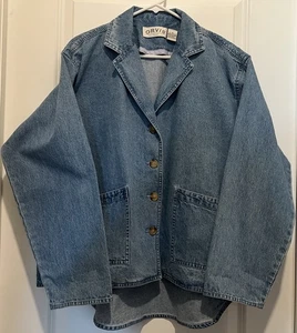 ORVIS Denim Blazer Jacket Womens Size 12 Blue Cotton Button Front Pockets - Picture 1 of 5