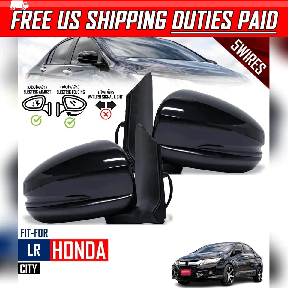 Par de espejos retrovisores laterales LR negros eléctricos 5 cables para Honda City GM6 sedán 2014-16 Foto 1 de 4
