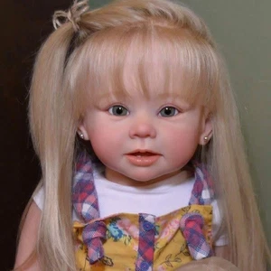 Artist Painted 28" Reborn Baby Doll Toddler Girl Rooted Long Hair Cloth Body Toy - Picture 1 of 2