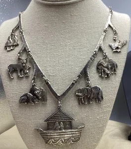 JEEP COLLINS NOAHS ARK NECKLACE STERLING SILVER WITH ANIMAL CHARMS 123 Grams - Picture 1 of 8