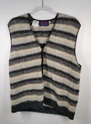 Antigo Colete Suéter Masculino Paramount Britânico Cinza Creme Listrado Lã Mescla de Seda M - Imagem 1 de 4