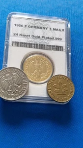 1 DM 1956 F 24 KARAT, 1951 D TRAUBEN U ÄHREN, 1949 J 10 PFENNIG BDLÄ.IN SEHR GUT - Bild 1 von 8