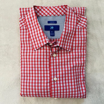 Egara Mens Dress Shirt Red Blue Plaid XLT Long Sleeve Button Up Non Iron - Image 1 of 4