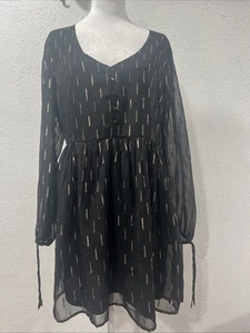B.O.G. Collective Minikleid schwarz metallic Babydoll V-Ausschnitt Overlay V-Ausschnitt Gr.L - Bild 1 von 19