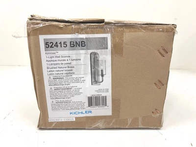 Kichler Kimrose 1Light Brushed Natural Brass Wall Light Clear Fluted Glass - Image 1 of 2