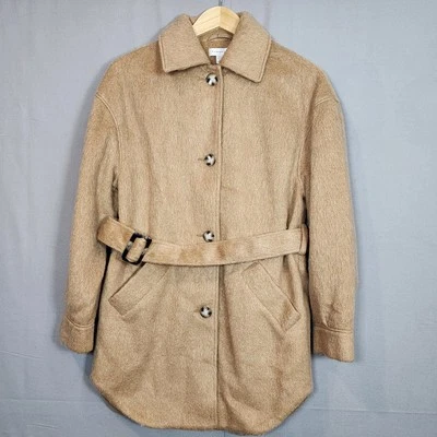 TOPSHOP, NORDSTROM Mujer Mezcla de Lana Cinturón Camisa Chaqueta Camel Tostado Talla S Nueva con Etiquetas Foto 1 de 4