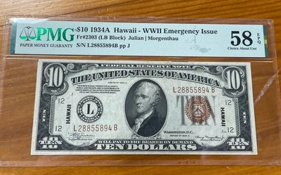 1934A $10 Hawaii WWII Emergency Issue PMG 58 EPQ Federal Reserve Note - Image 1 of 2