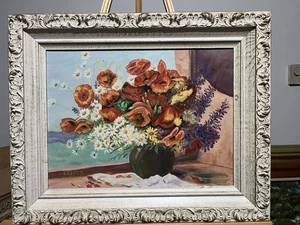 Vintage Original Oil Painting Flower Signed By L. Legger - Picture 1 of 5