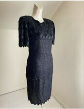 Vintage Laurence Kazar Silk Beaded Evening Dress Black Midi