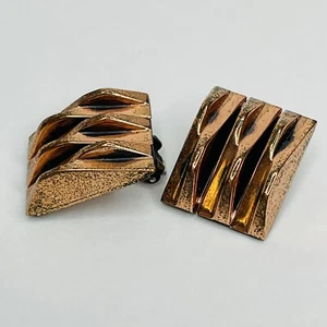 RENOIR Kupfer Ohrclips Modernist Quadrat Geometrisch MCM Signiert Vintage - Bild 1 von 11