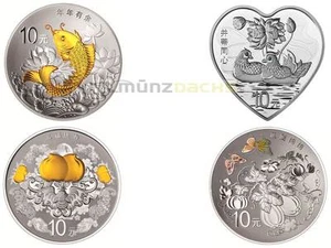 4 x 10 yuanes cultura auspiciosa China 2015 4 x 1 oz .999 plata fina a prueba - Imagen 1 de 1