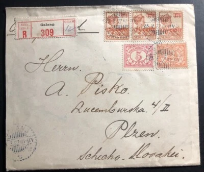 Cubierta comercial Galang Indias Neerlandesas 1922 a Checoslovaquia sello de cera roja Foto 1 de 2