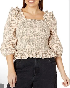 Damen Marisol Langarm Rüschen gesmoktes Top Large - Bild 1 von 7