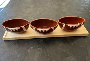 RAE DUNN 3 FOOTBALL SNACK DIP SET HUT HUT HIKE - Picture 1 of 3
