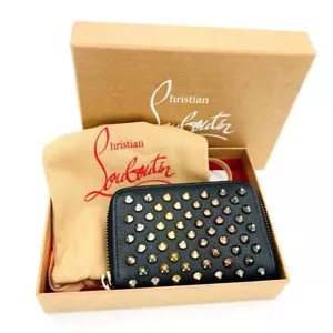 Christian Louboutin Round Zipper Coin Wallet Black Leather Studs Authentic w/Box - Bild 1 von 7