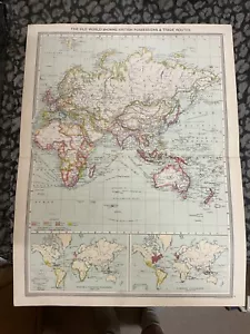 Genuine Antique Mounted Map , Printed 1902 , MAP OF THE WORLD , LARGE UK EMPIRE - Picture 1 of 5