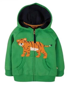 Felpa con cappuccio e zip Frugi bambino e bambino manica intera Hayle Applique - verde Glen/tigre - Foto 1 di 2