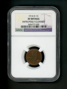 1914 D US Lincoln Wheat Cent 1C 1 Cent NGC XF Details Improperly Cleaned CHOICE! - Picture 1 of 8