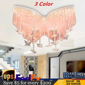 3-Color Ceiling Light Color Changing Crystal Lamp Chandelier Butterfly Fixture - Picture 1 of 12