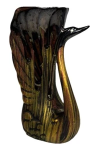 Studio Art Terracotta Swan Vase Vessel Multi Colored Matte & Gloss Drip Glaze - Picture 1 of 6