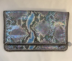 Stella Mccartney Falabella Bag - Blue Metallic Snakeskin Evening Flap Clutch - Picture 1 of 7