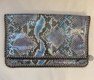 Stella Mccartney Falabella Bag - Blue Metallic Snakeskin Evening Flap Clutch - Image 1 of 4