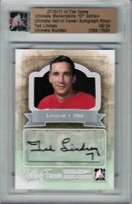 10/11 2010 ITG ULTIMATE MEMORABILIA TED LINDSAY HALL OF FAMER AUTOGRAPH AUTO /24