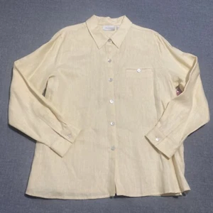Studio Works Women Shirt Linen Petite Large Button Up Top Yellow NWT 0418 - Picture 1 of 8