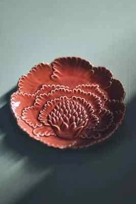 NUEVO Anthropologie Casa de Hackney Canape Plato Rosa Naturaleza Jardín Flor de Loto Foto 1 de 4