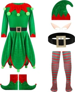 XJDABXD 6 Pcs Elf Costume Dress and Hat Elf Costume for Girl, Green Size 10-11 - Picture 1 of 6
