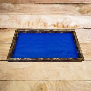 12" x 22" Wood Tray w/ 2 10x10 Blue Baseplates Compatible w/ Lego Bricks - Picture 1 of 4