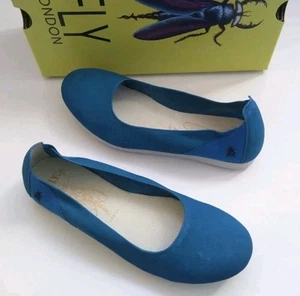 Fly London Cupido Flats Electric Blue Leather Round Toe Slip On Women's Shoes 38 - Picture 1 of 24