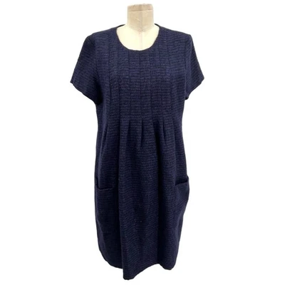 Vestido Anna Sui Swing Mod Tweed Boucle Tejido Manga Corta Púrpura Negro Talla 12 Foto 1 de 4