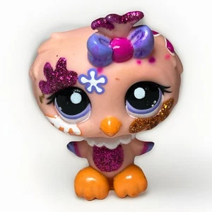 LPS Littlest Pet Shop #2345 Pink Sparkle Owl Purple Dot Eyes Glitter - Picture 1 of 4