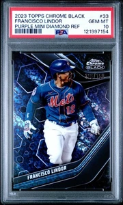 2023 TOPPS CHROME BLACK 33 FRANCISCO LINDOR PURPLE MINI DIAMOND /150 PSA 10 - Picture 1 of 2