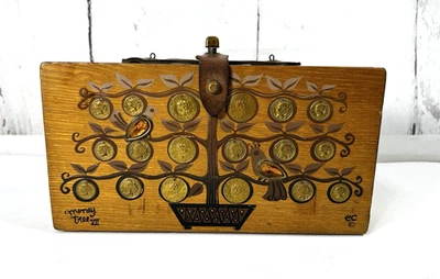RARO MONEDERO CAJA DE MADERA FIRMADO ENID COLLINS 1963 VINTAGE MONEY TREE VII MCM Foto 1 de 4