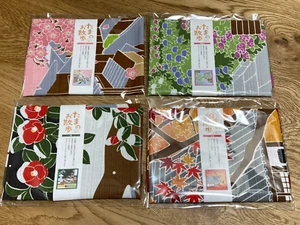 4 Sets Japanese Furoshiki Yamako Wrapping Cloth Sakura Hydrangea Autumn Leaves - Picture 1 of 10
