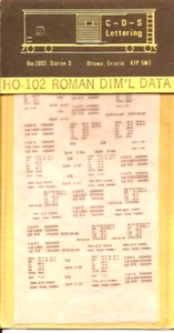 CDS HO 102 Gauge model railway ROMAN DIM'L DATA LETTERING DECALS - Picture 1 of 1